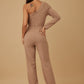 Snowflae Stone On Waist Half Shoulder Jumpsuit