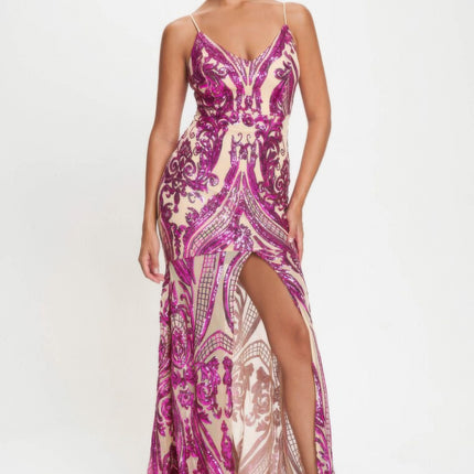 Spaghetti Strap Art Deco Sequins Maxi Dress