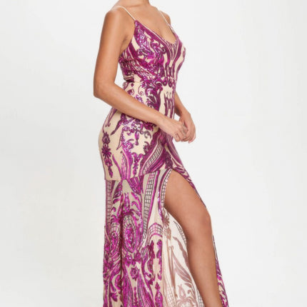 Spaghetti Strap Art Deco Sequins Maxi Dress