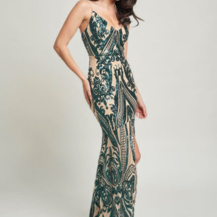 Spaghetti Strap Art Deco Sequins Maxi Dress