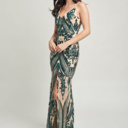 Spaghetti Strap Art Deco Sequins Maxi Dress