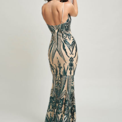 Spaghetti Strap Art Deco Sequins Maxi Dress