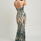 Spaghetti Strap Art Deco Sequins Maxi Dress