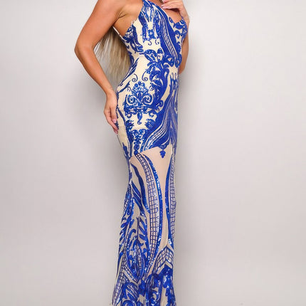 Spaghetti Strap Art Deco Sequins Maxi Dress