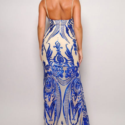 Spaghetti Strap Art Deco Sequins Maxi Dress