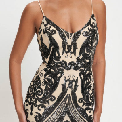 Spaghetti Strap Art Deco Sequins Maxi Dress