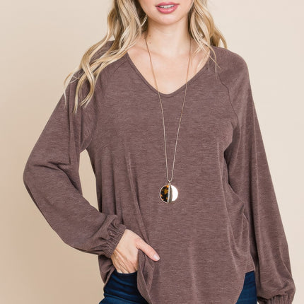 Casual V Neck Basic Long Sleeve Top