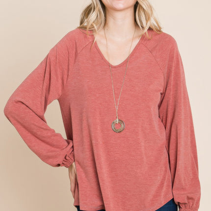 Casual V Neck Basic Long Sleeve Top