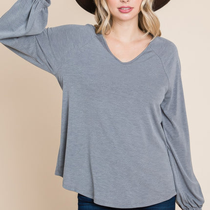 Casual V Neck Basic Long Sleeve Top