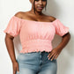 Plus size casual ruched puff sleeve ribbed knit solid top