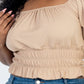 Plus size casual ruched puff sleeve ribbed knit solid top