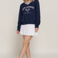 Long slv v-neck embroidered sweatshirt