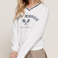 Long slv v-neck embroidered sweatshirt