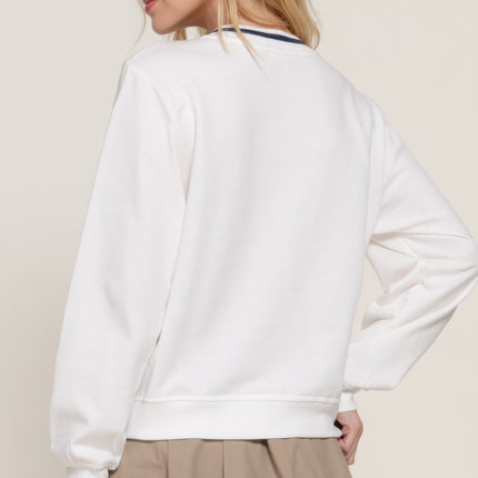 Long slv v-neck embroidered sweatshirt