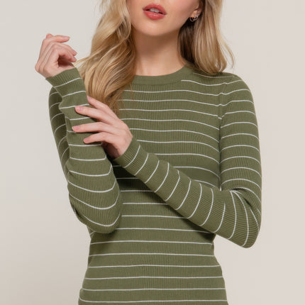 Long slv crew neck stripe sweater