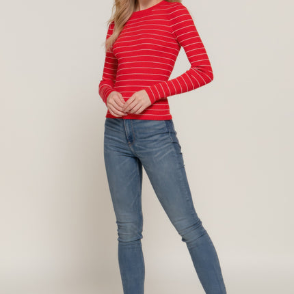 Long slv crew neck stripe sweater