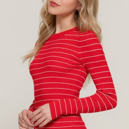 Long slv crew neck stripe sweater