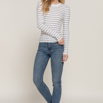 Long slv crew neck stripe sweater