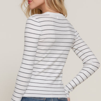 Long slv crew neck stripe sweater