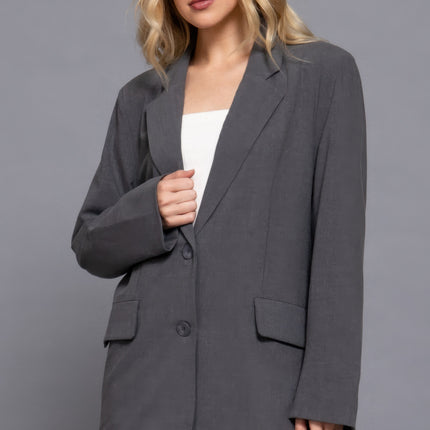 Long slv front button closure blazer