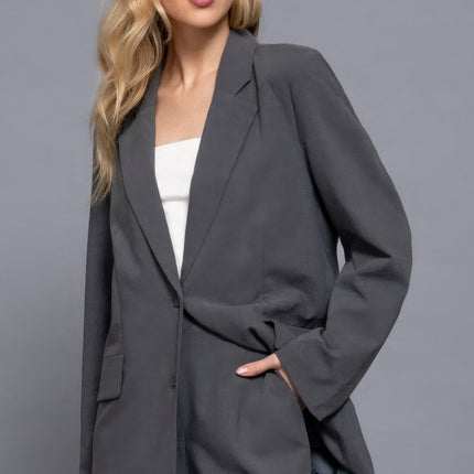 Long slv front button closure blazer