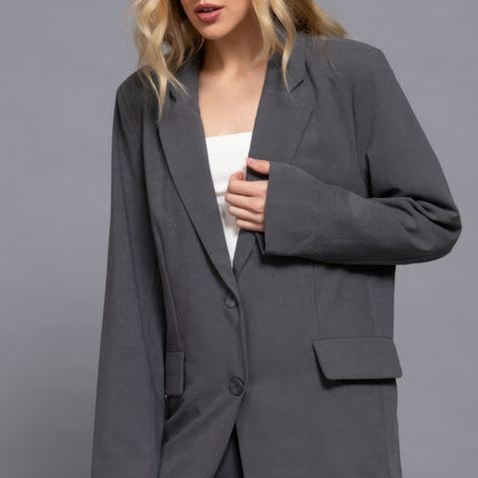 Long slv front button closure blazer