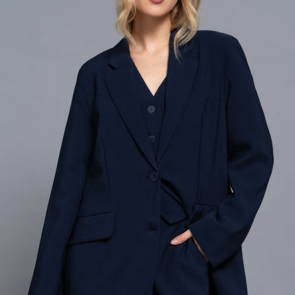 Long slv front button closure blazer