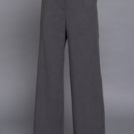 Back elastic straight woven long pants