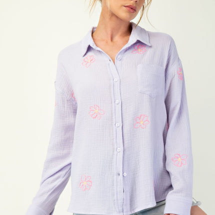 Embo detailed cotton gauze button down shirt