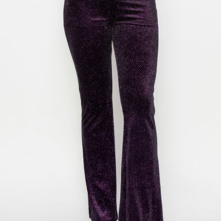 Glittery Flare High-rise Elastic Pants