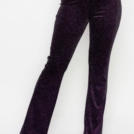 Glittery Flare High-rise Elastic Pants