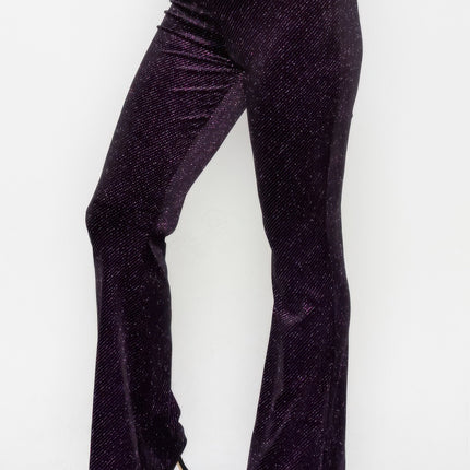 Glittery Flare High-rise Elastic Pants