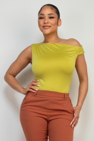 One-shoulder Twisted Detail Silky Top