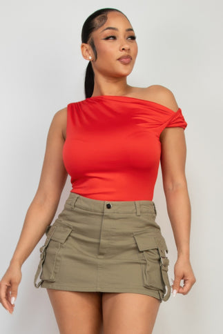 One-shoulder Twisted Detail Silky Top