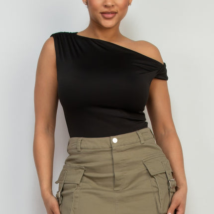 One-shoulder Twisted Detail Silky Top