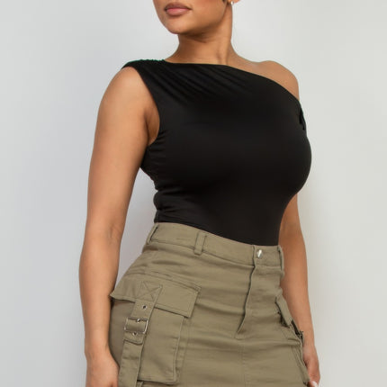 One-shoulder Twisted Detail Silky Top