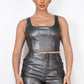 Faux Leather Square Zippered Crop Top