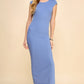 Crew Neck Cap Sleeve Rib W/ Lining Maxi Dress