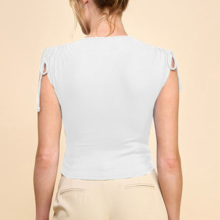 Ruching Shoulder Ribbed Top