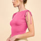 Ruching Shoulder Ribbed Top