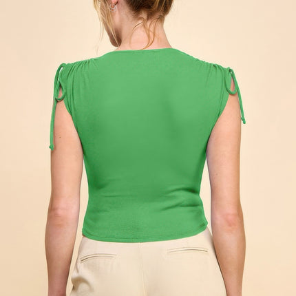 Ruching Shoulder Ribbed Top