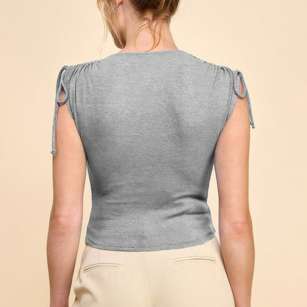 Ruching Shoulder Ribbed Top