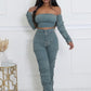 Denim Off The Shoulder Stretch Pant Set