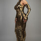 Metallic Ruched Dress With Sleeves