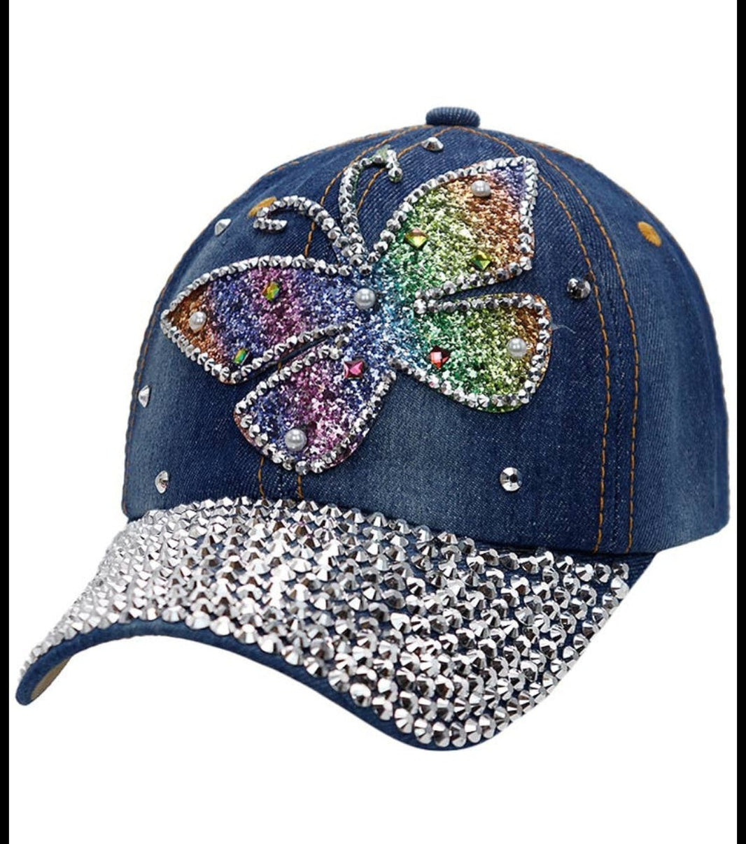 Bejeweled Denim Butterfly Hat