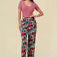 Lightweight floral print elastic pants with pockets multicolored