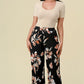 Lightweight floral print elastic pants with pockets black