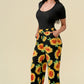 Lightweight floral print elastic pants with pockets sunflower