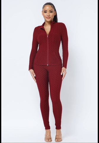 Wine Honeycomb jacket and legging set