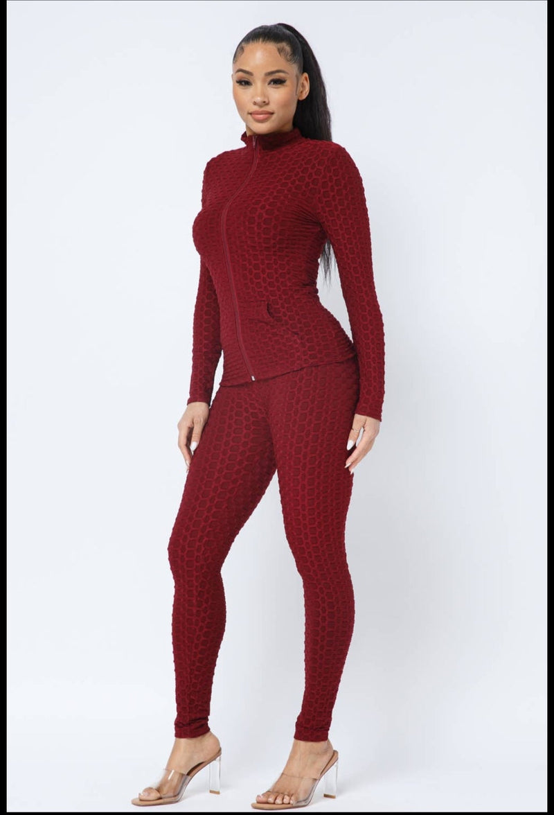 Wine Honeycomb jacket and legging set